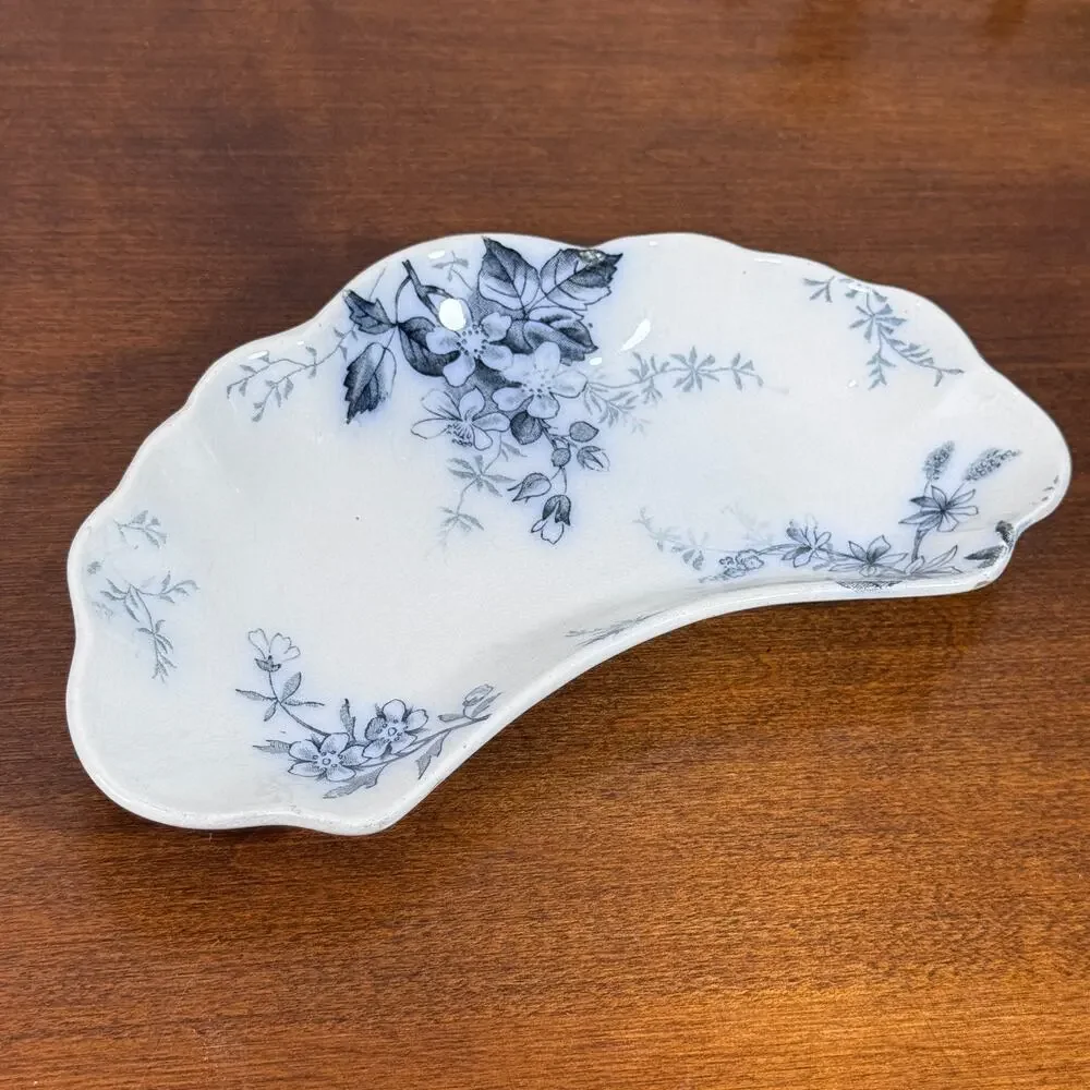 Antique Floral Bone Dish Alfred Meakin Blossom Ironstone Blue White England